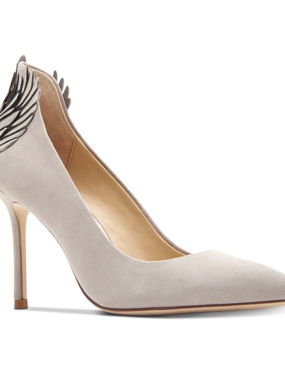Katy Perry Grey Suede Pointed Toe Heels with Wing Accent